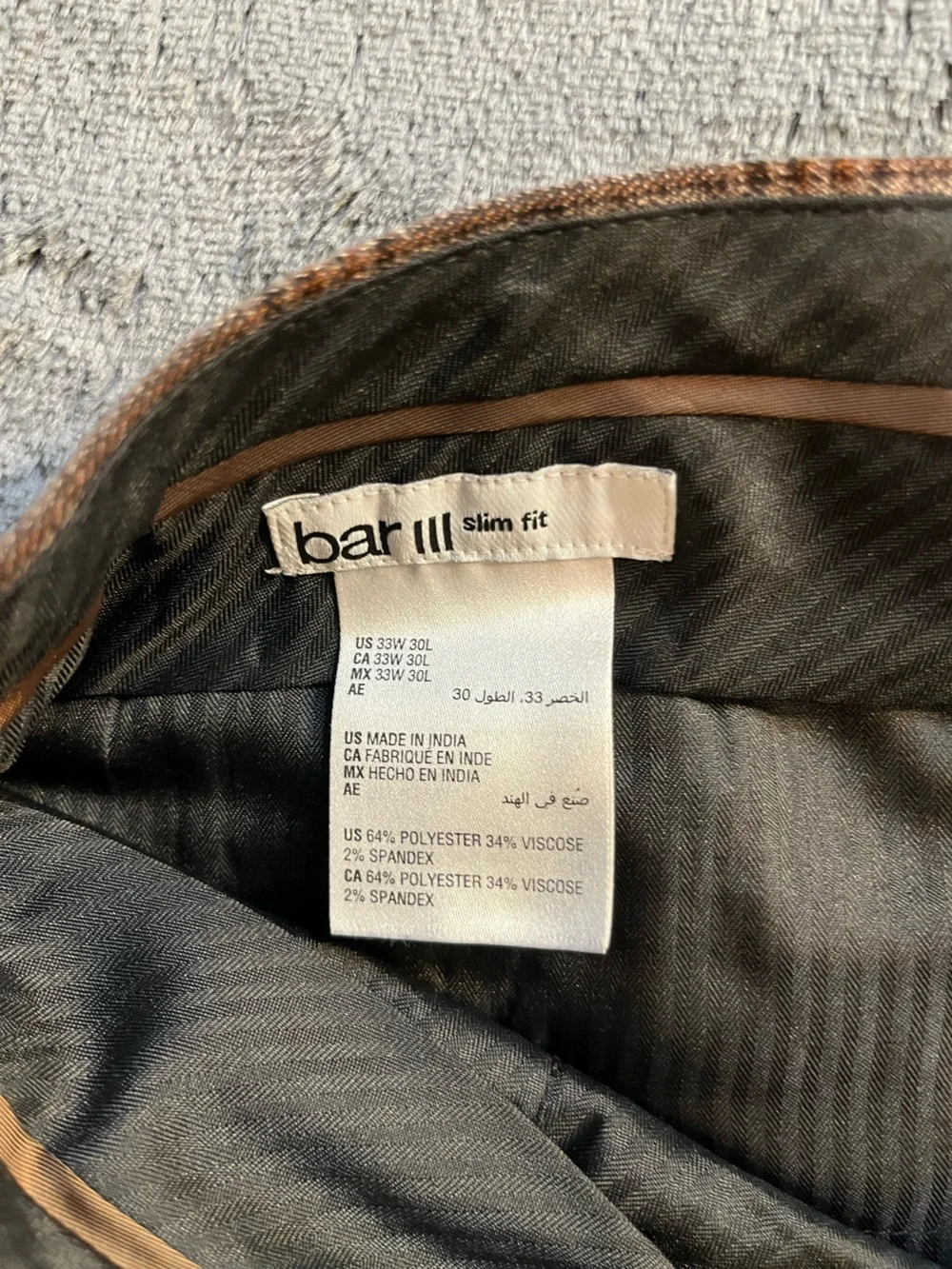 Bar III Plaid Dress Pants Brown Check Men’s 33x30
